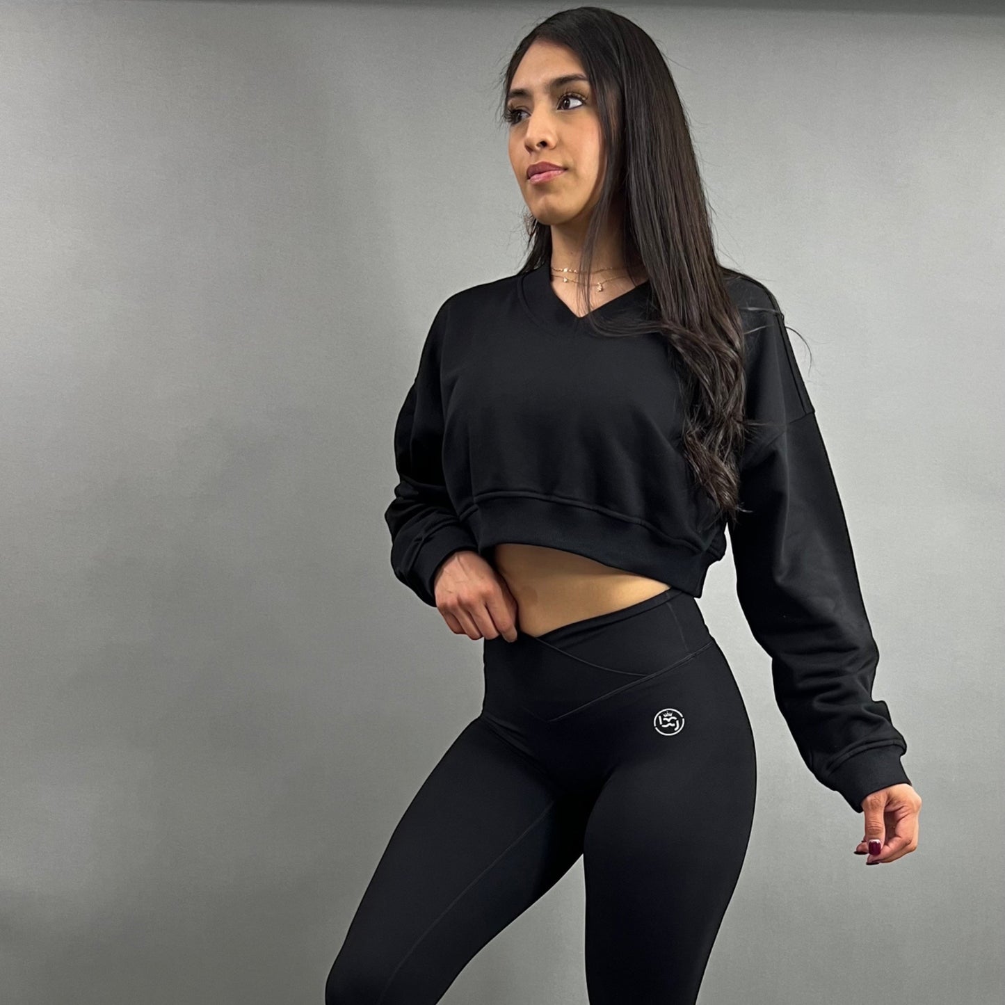V-Neck Crop Sweatshirt
