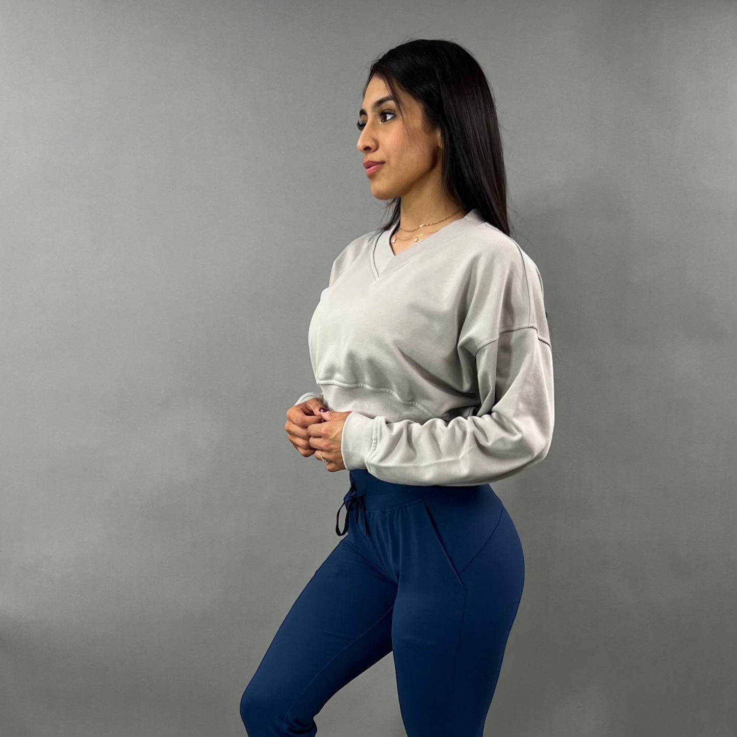 V-Neck Crop Sweatshirt